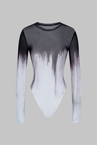 Mesh Long Sleeve Contrast Printed Bodysuit