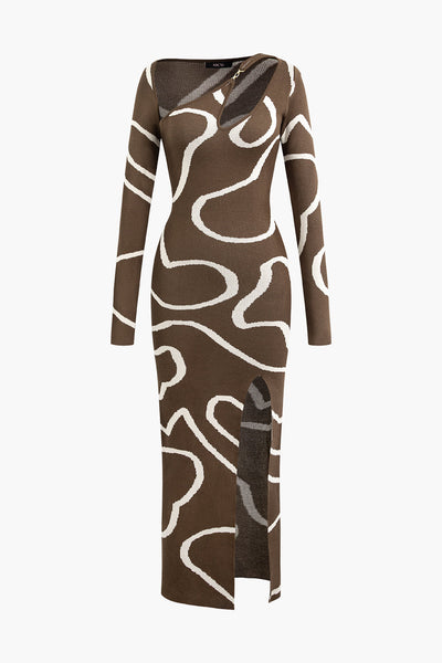 Line Pattern Cut Out Maxi Dress