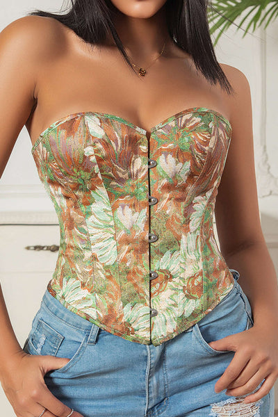 Floral Print Strapless Tie Back Tube Crop