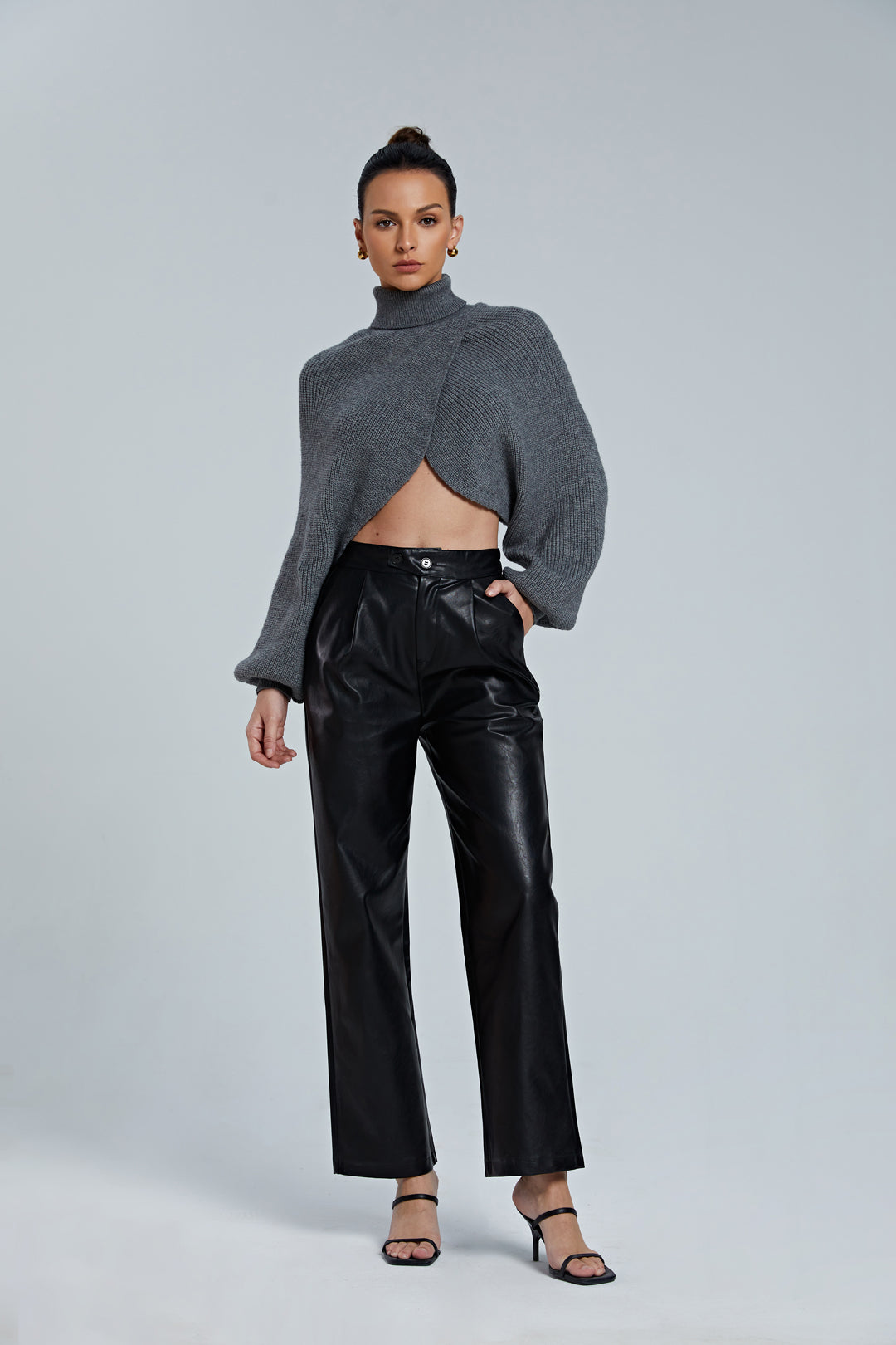 Batwing Sleeve Turtleneck Crop