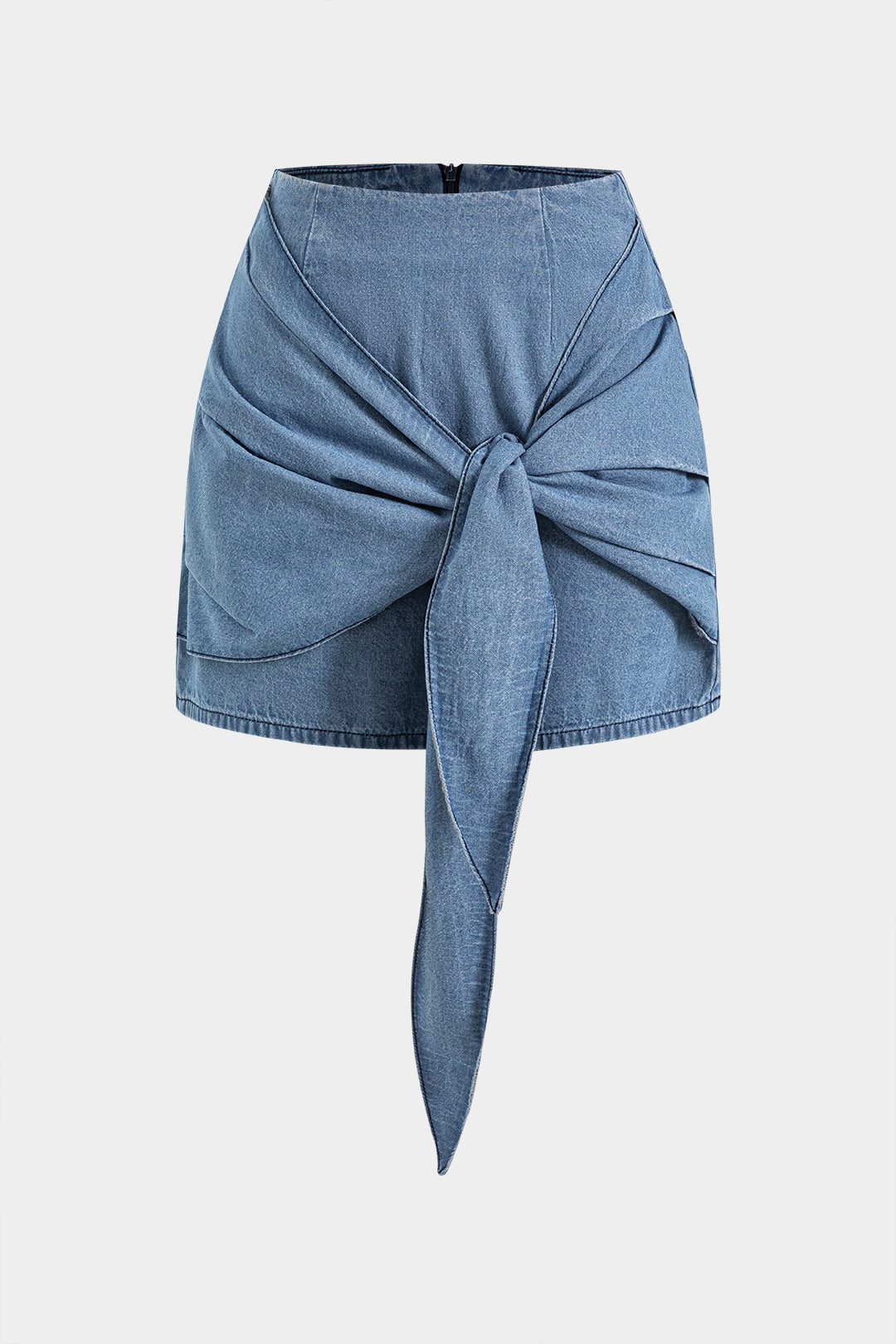 Denim Tie Front Zipper Skirt