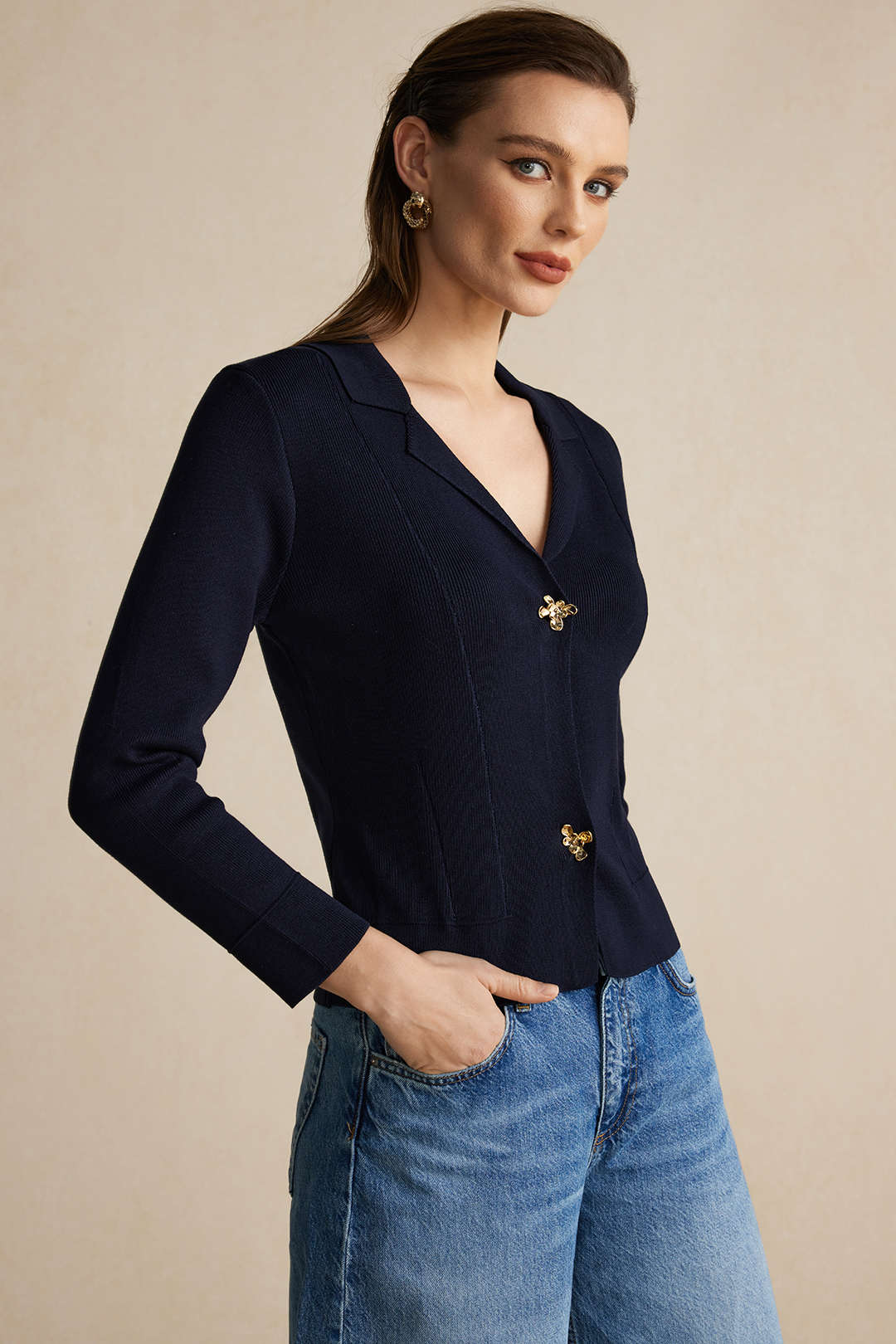 Sweater Button V-Neck Long-Sleeve Cardigan