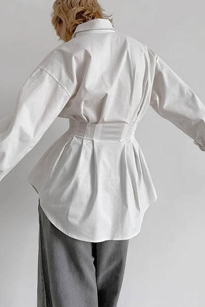 Ruched Button Long-Sleeve Blouse