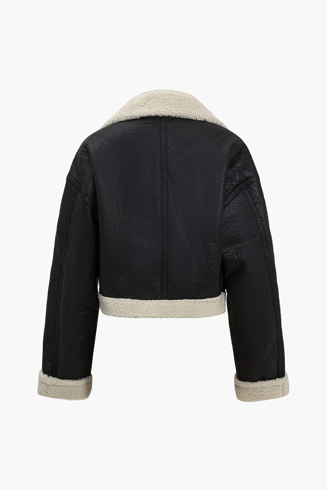 Solid Faux Leather Fleece Jacket