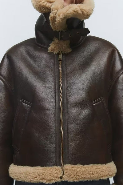 Faux Button Leather Jacket