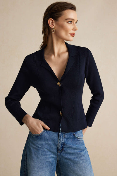 Sweater Button V-Neck Long-Sleeve Cardigan