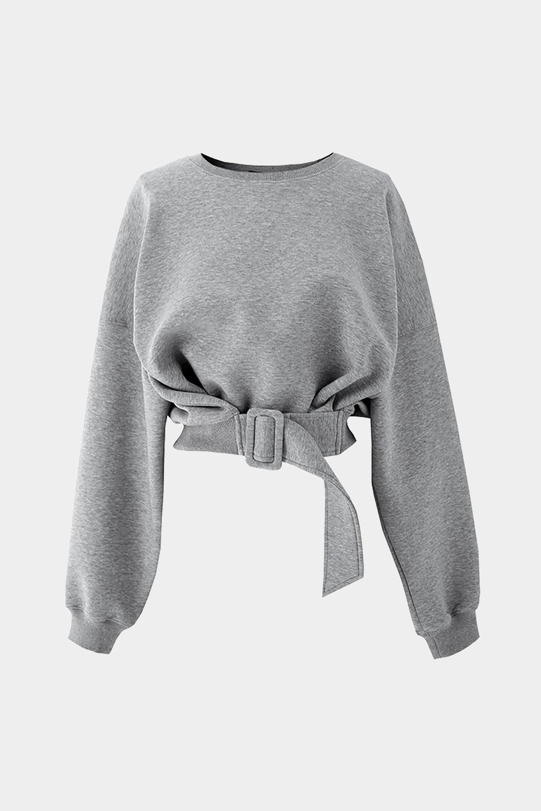 Round Neck Belted Long Sleeve Sweatshirt