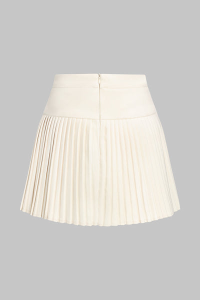 Pleated Button Zipper High Waist Skirt