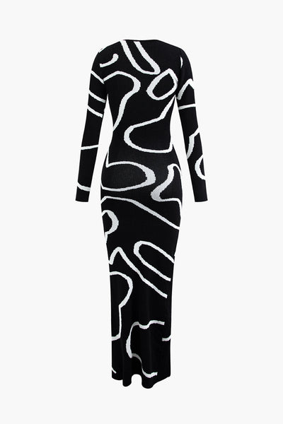 Line Pattern Cut Out Maxi Dress