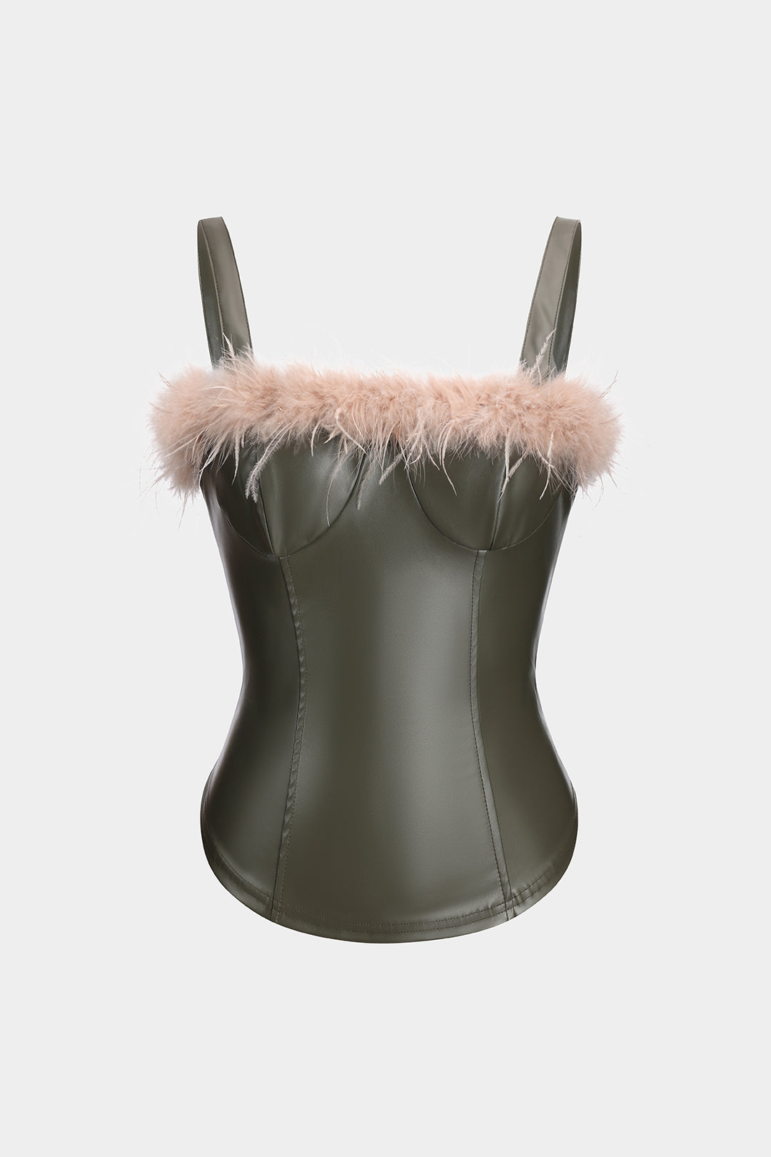 Faux Leather Feather Bustier Slip Crop