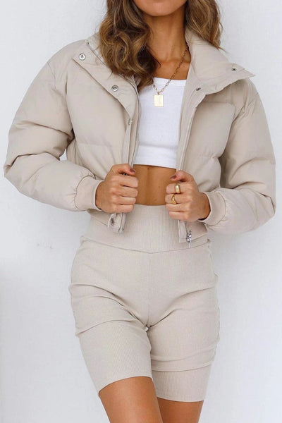 Button Zipper Puffer Coat