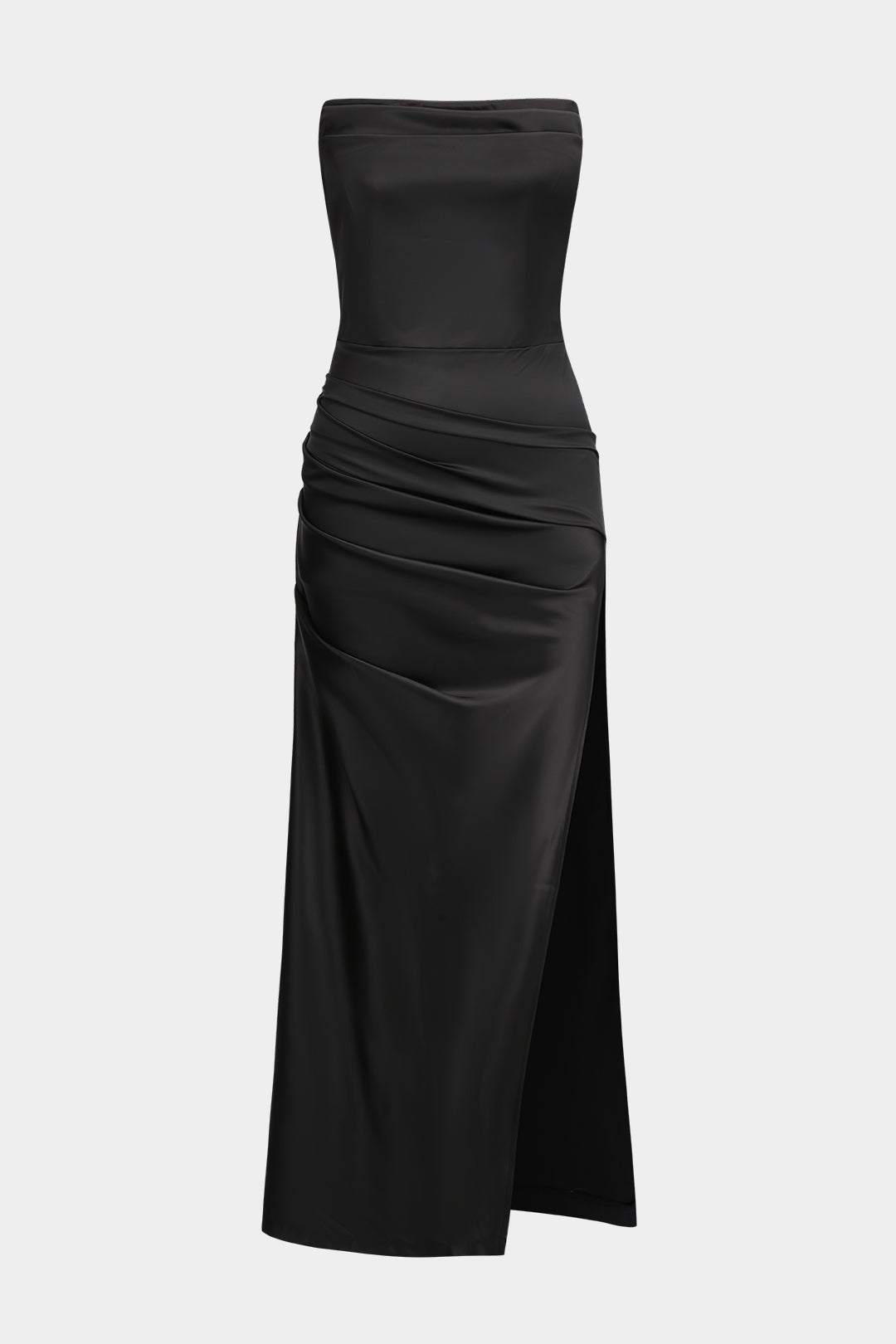 Satin Slit Strapless Maxi Dress