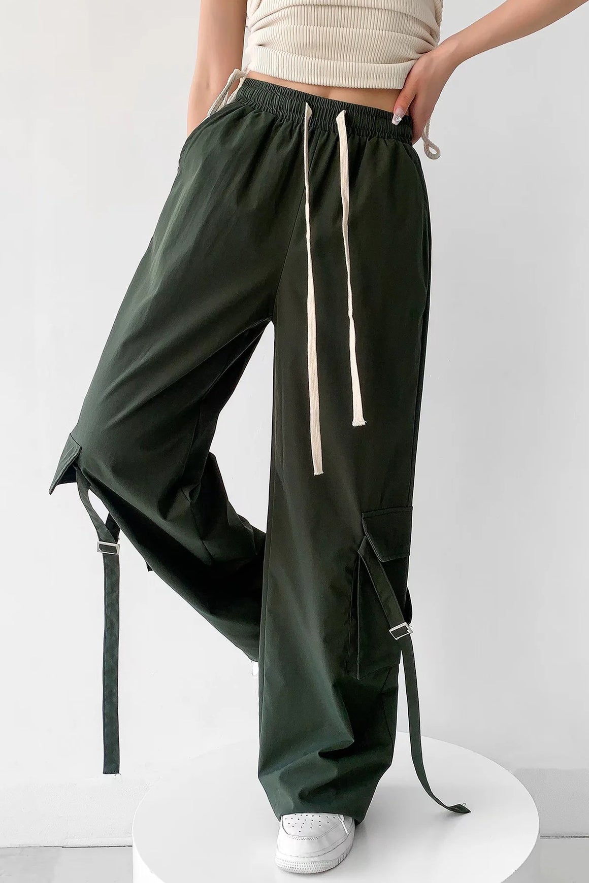 Drawstring Waist Flap Trousers