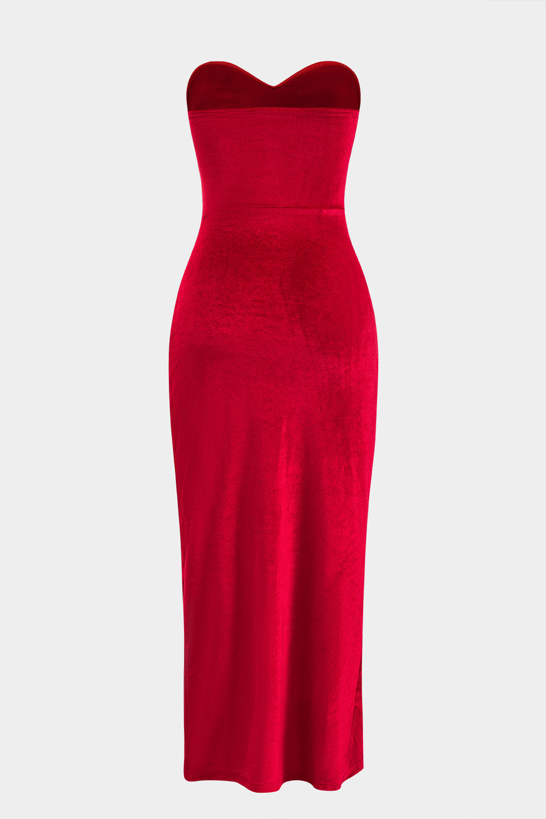 Velvet Twist Knot Strapless Slit Maxi Dress