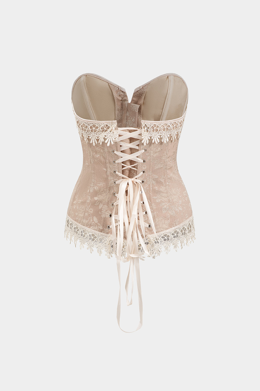 Jacquard Lace Tie Back Strapless Corset Crop