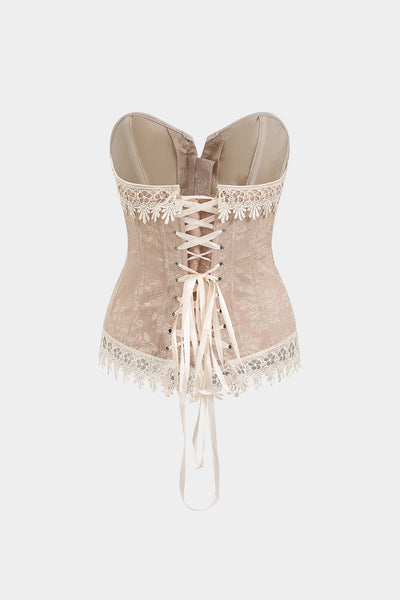 Jacquard Lace Tie Back Strapless Corset Crop