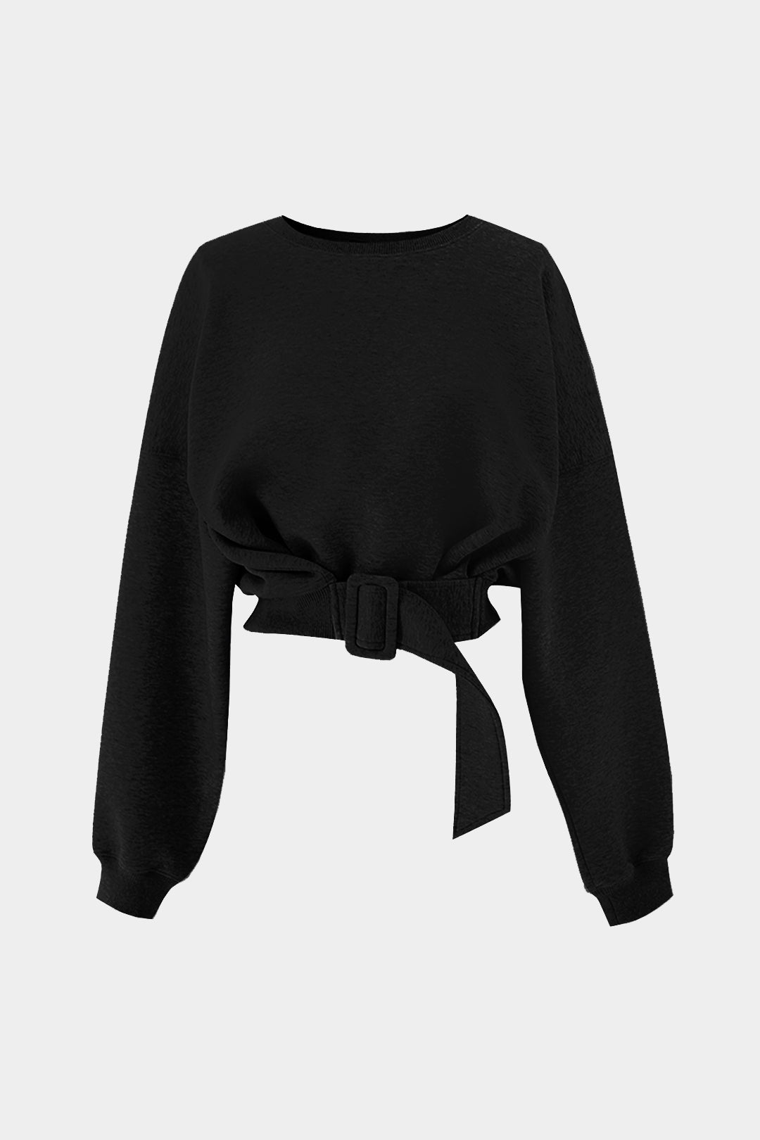 Round Neck Belted Long Sleeve Sweatshirt