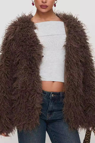 Solid Faux Fur Fringe Jacket