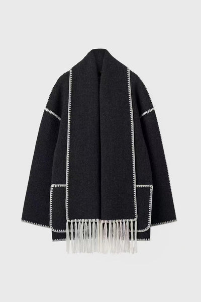 Contrast Trim Wool-blend Coat