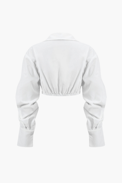 Ruched Button Long-Sleeve Blouse