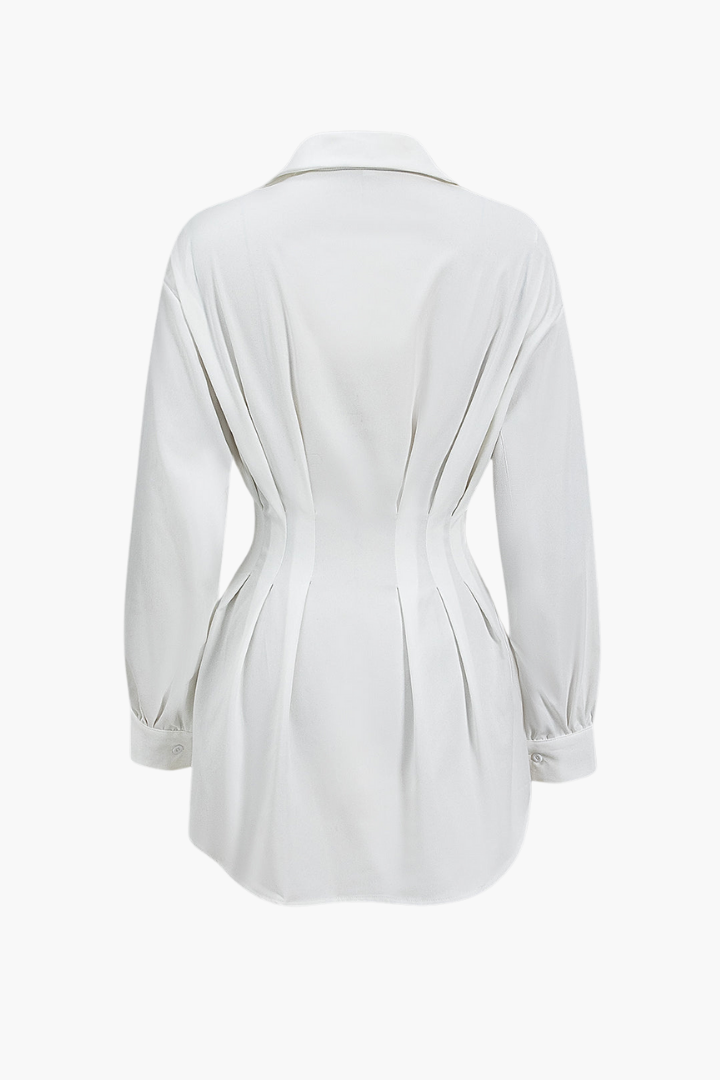 Ruched Button Long-Sleeve Blouse