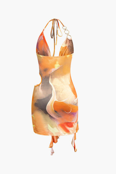 Abstract Print Halter Dress