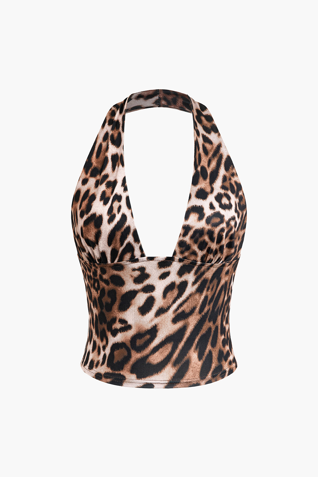 Leopard Print Halter Neck Backless Crop