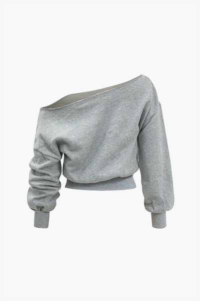 Solid Asymmetrical Ruched Sweatshirt