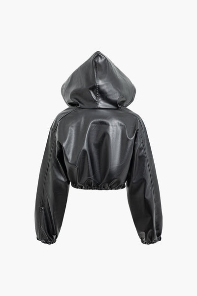 Solid Zipper Hooded Jacket