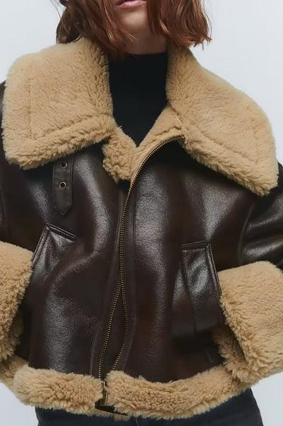 Faux Button Leather Jacket