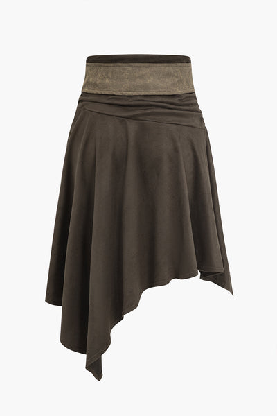 Faux Suede Asymmetrical High Waist Skirt