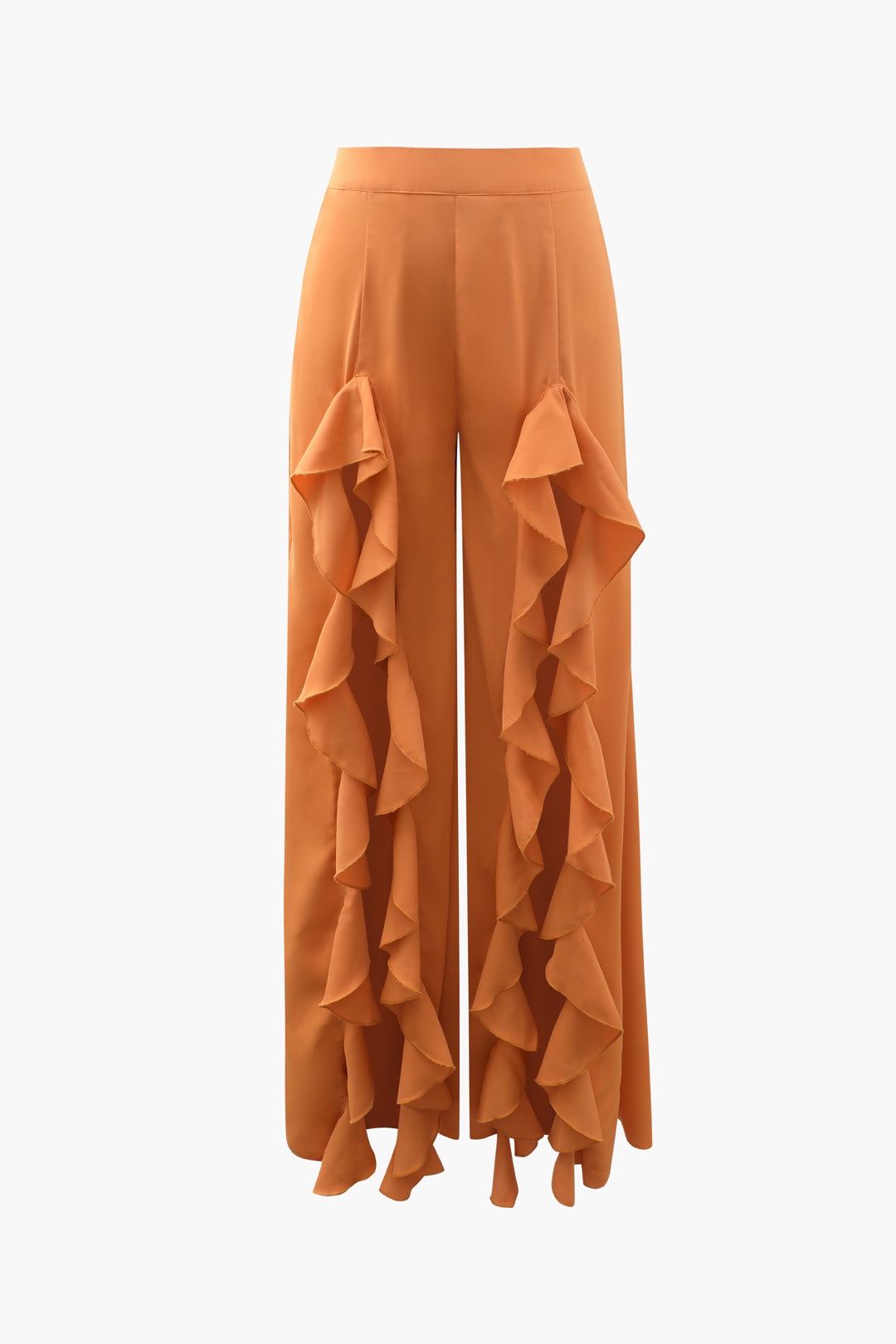 Ruffle Trim Slit Wide Leg Trousers