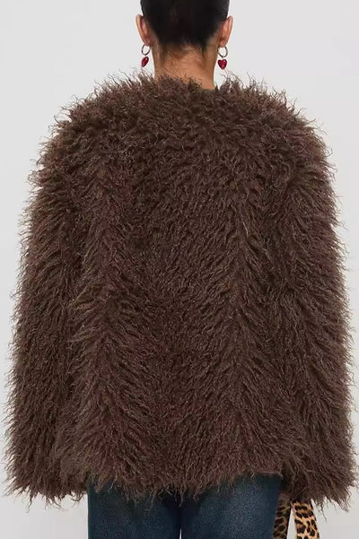 Solid Faux Fur Fringe Jacket