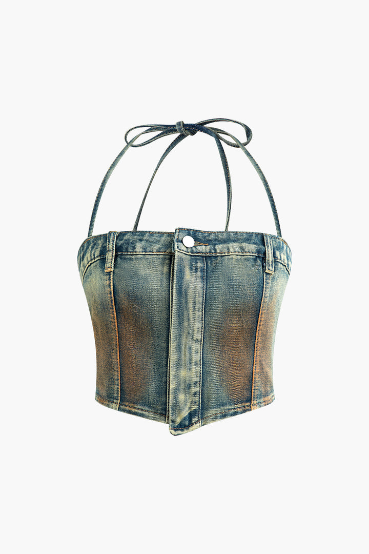 Stained Halter Denim Crop