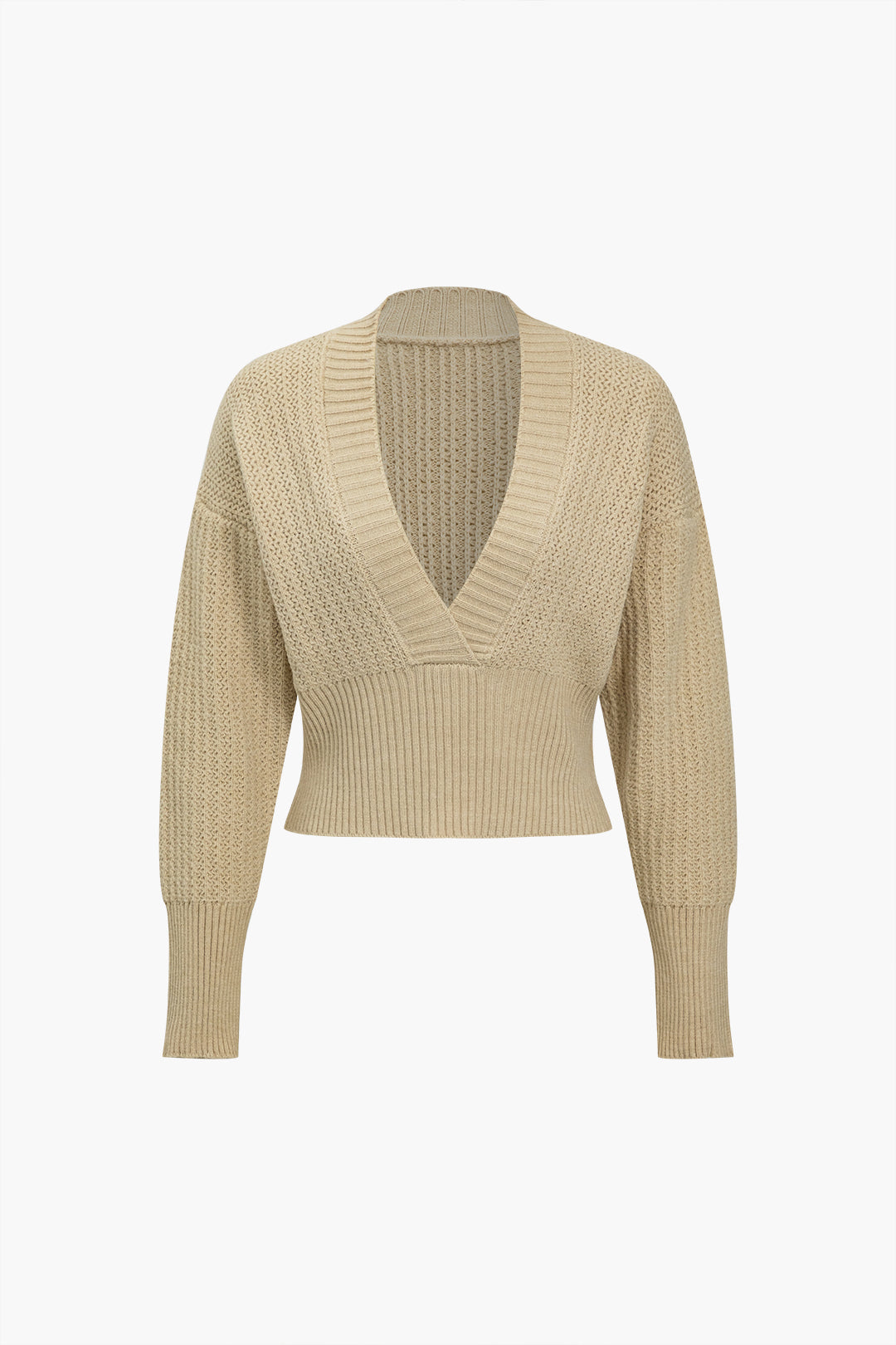 Knit Deep V Long-Sleeve Sweater