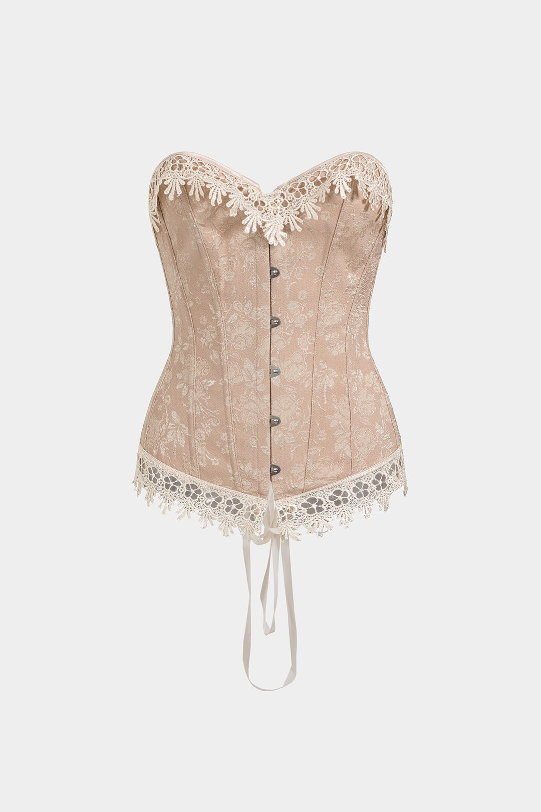 Jacquard Lace Tie Back Strapless Corset Crop