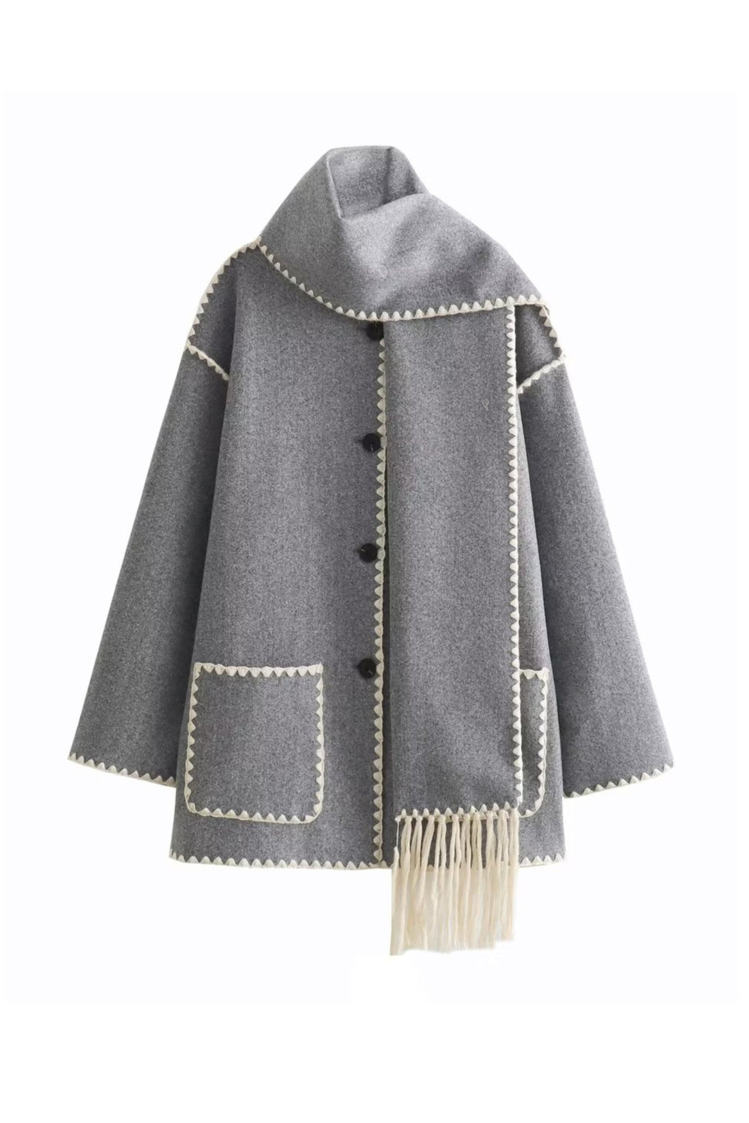 Contrast Trim Wool-blend Coat