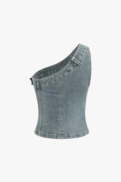 One Shoulder Denim Crop